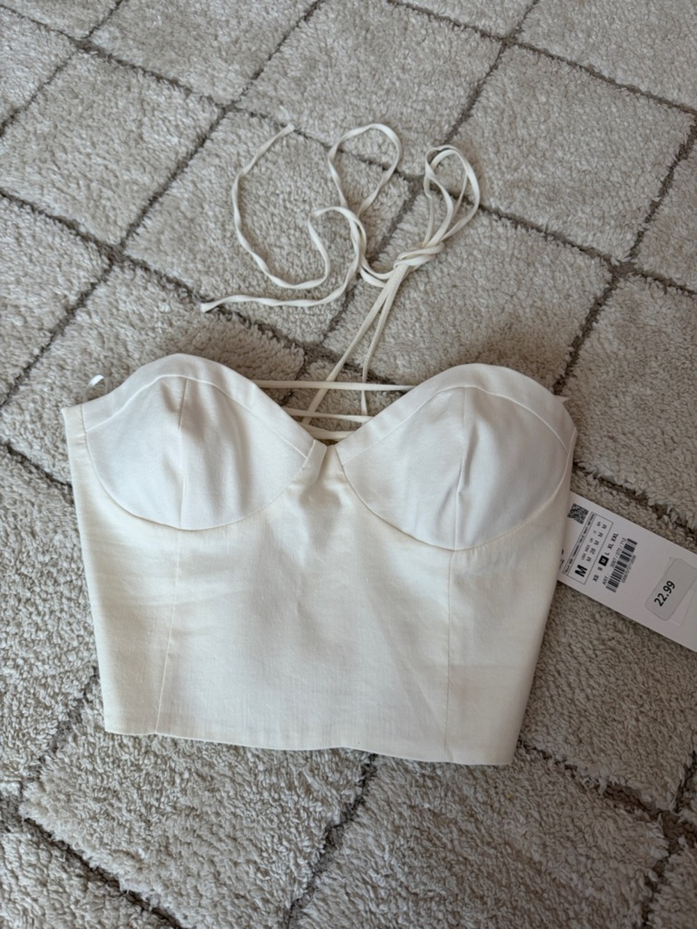 Zara Cream Strapless Tie-Back Bustier Top